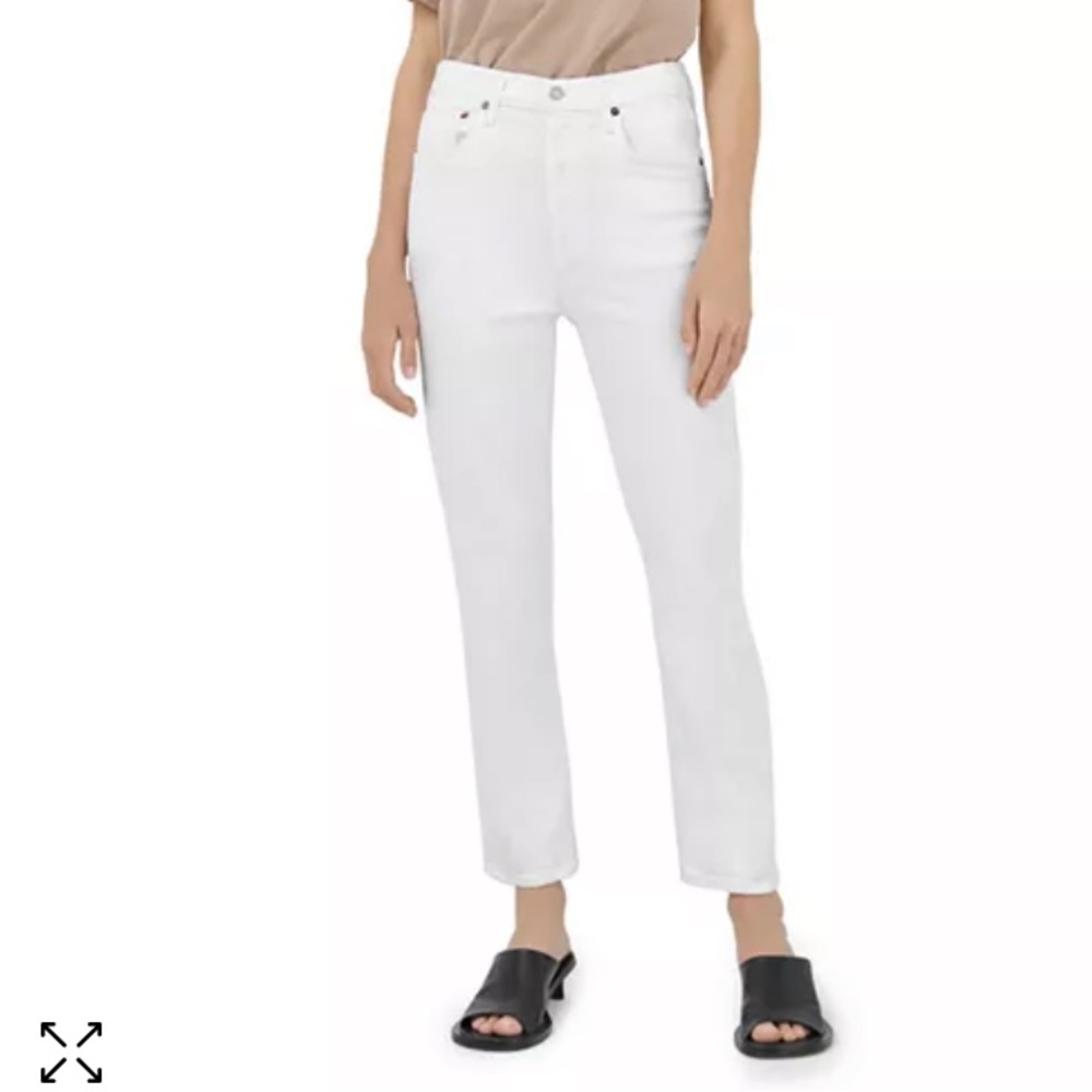 Agolde Riley High Rise Cotton Straight Jeans - White
